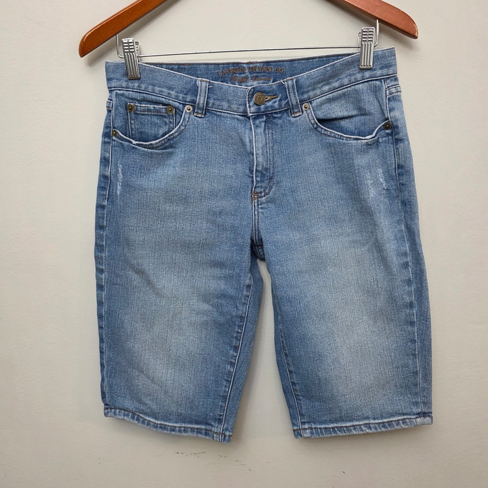 Lauren Ralph Lauren Denim Shorts Women 4 Blue Bermuda Stretch Light Wash Preppy